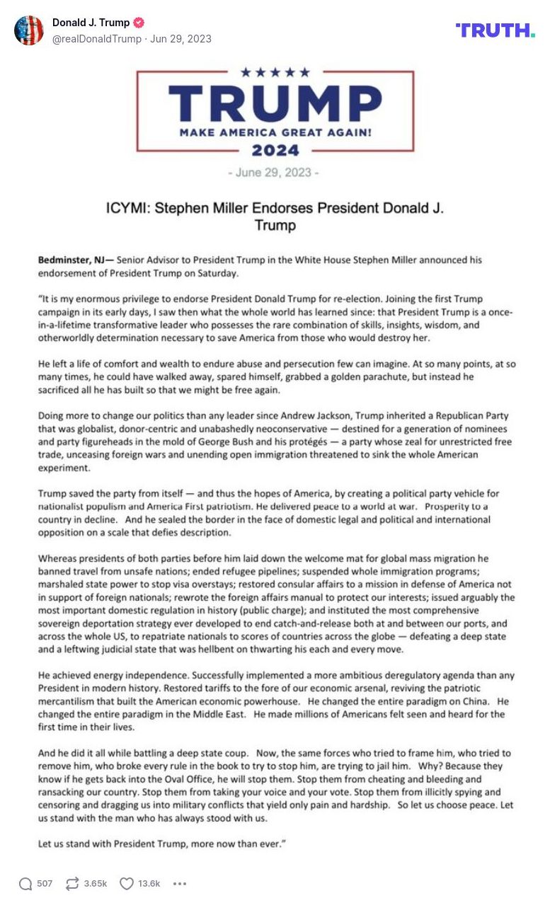 Post image from Donald Trump