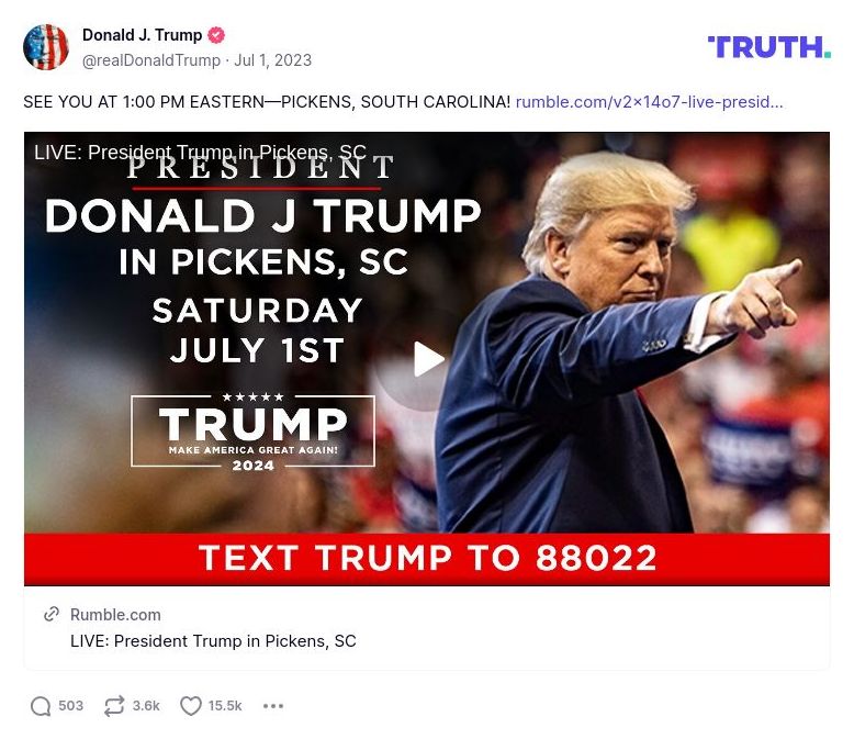 Post image from Donald Trump