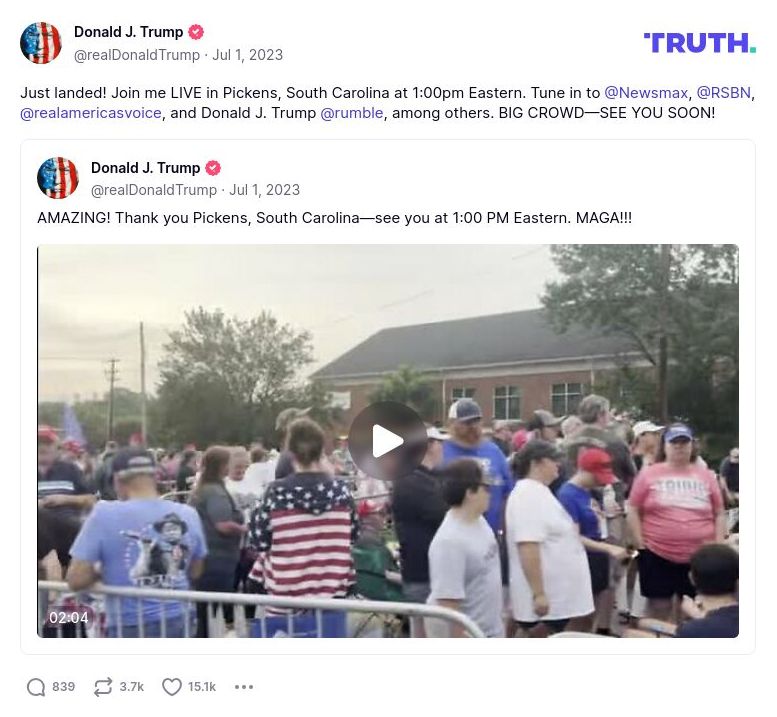 Post image from Donald Trump