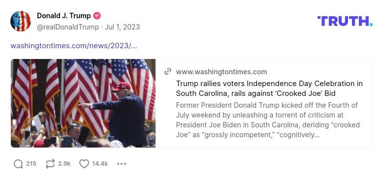 Post image from Donald Trump