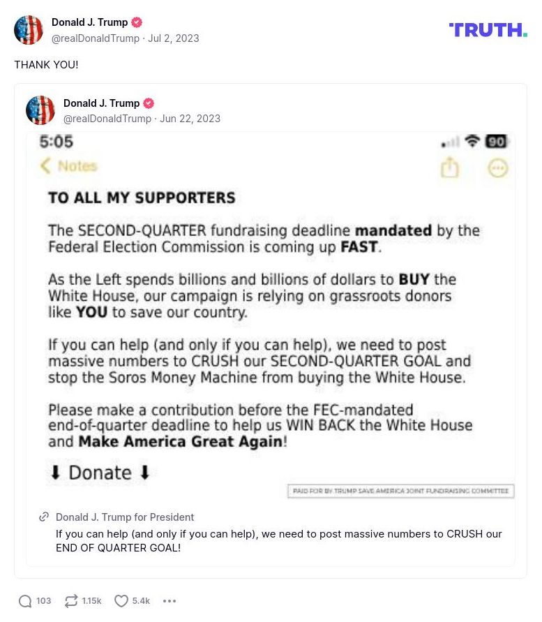 Post image from Donald Trump