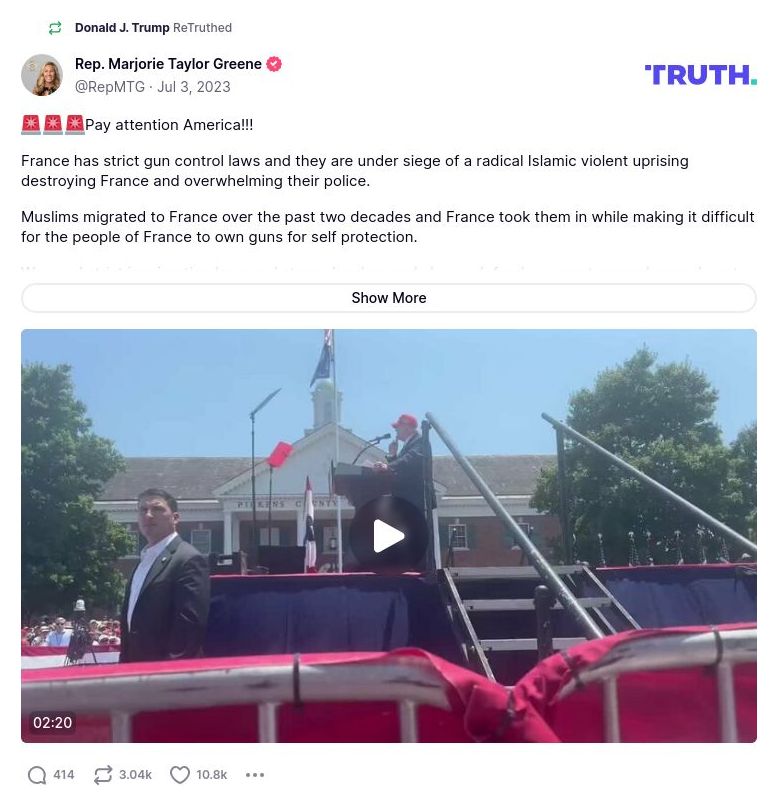 Post preview from Donald Trump