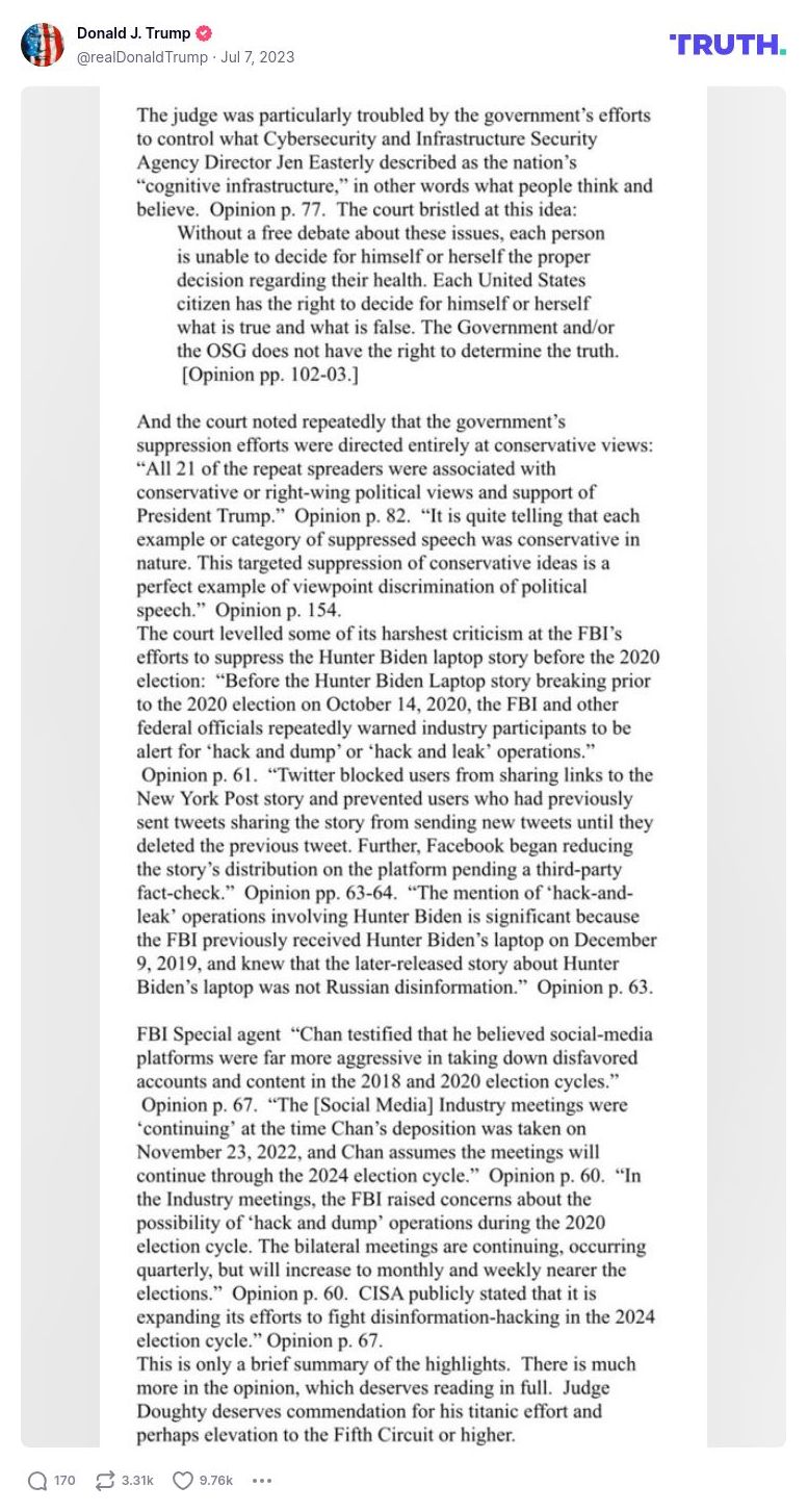 Post image from Donald Trump