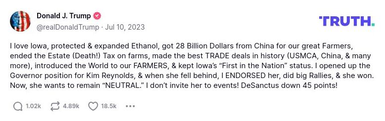 Post preview from Donald Trump