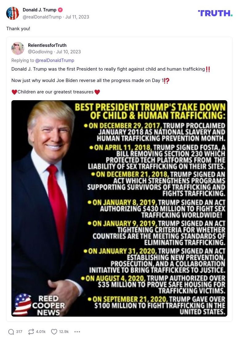 Post image from Donald Trump