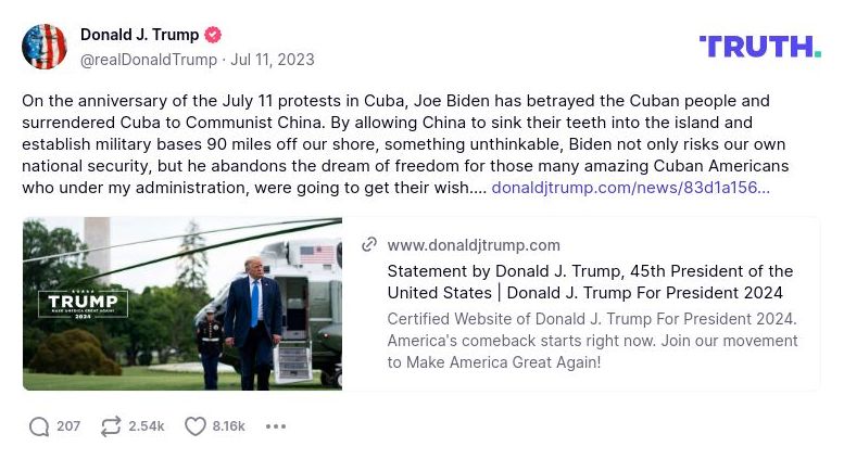 Post preview from Donald Trump