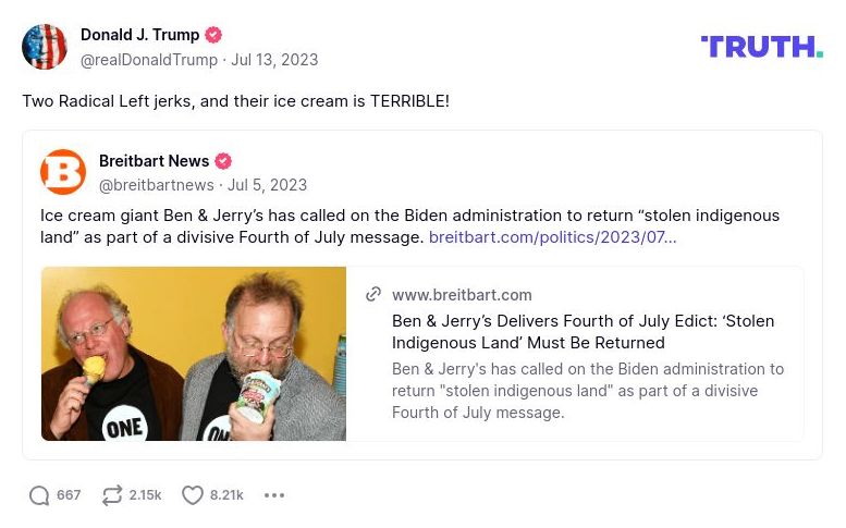 Post image from Donald Trump