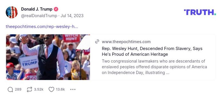 Post image from Donald Trump