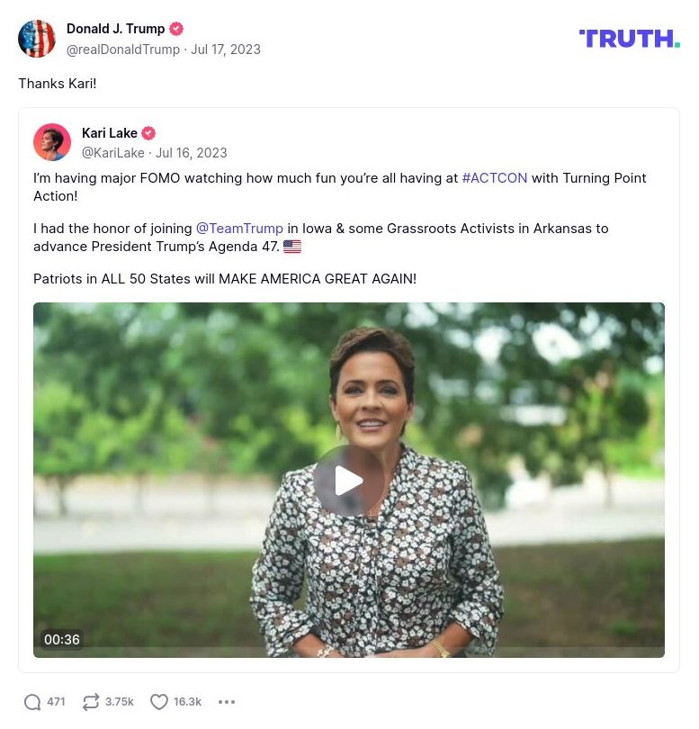 Post image from Donald Trump