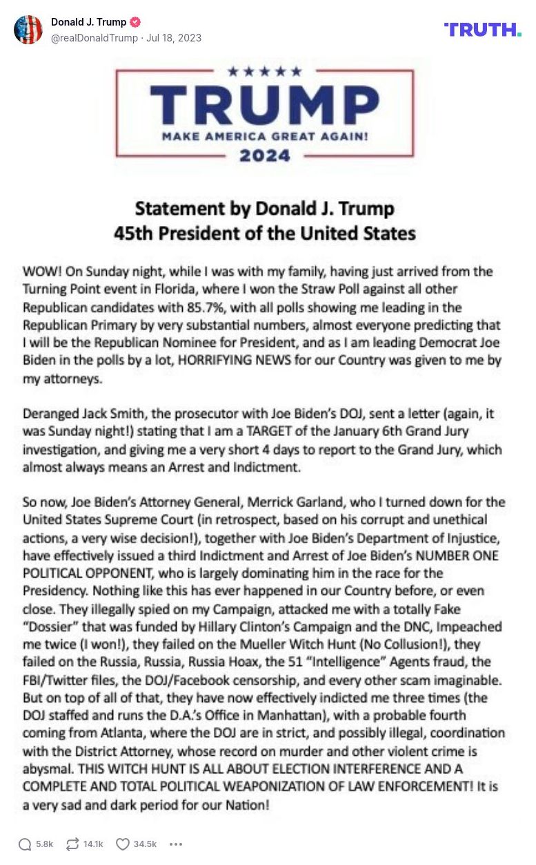 Post image from Donald Trump