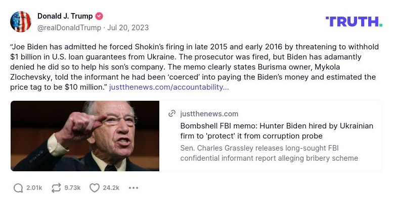 Post preview from Donald Trump