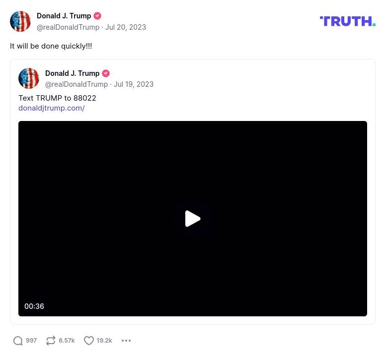 Post image from Donald Trump