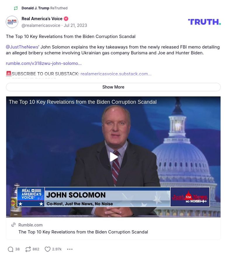 Post image from Donald Trump