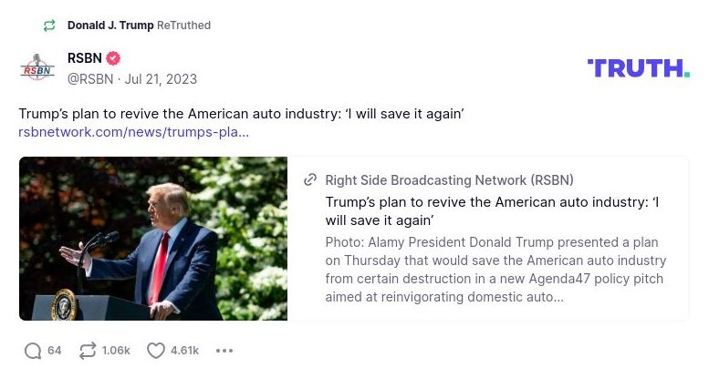 Post image from Donald Trump