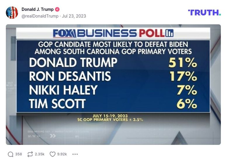 Post image from Donald Trump