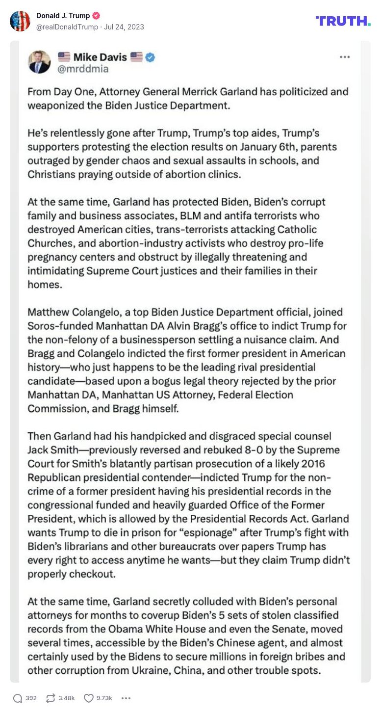 Post image from Donald Trump