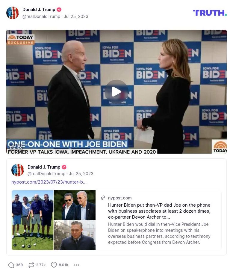 Post image from Donald Trump