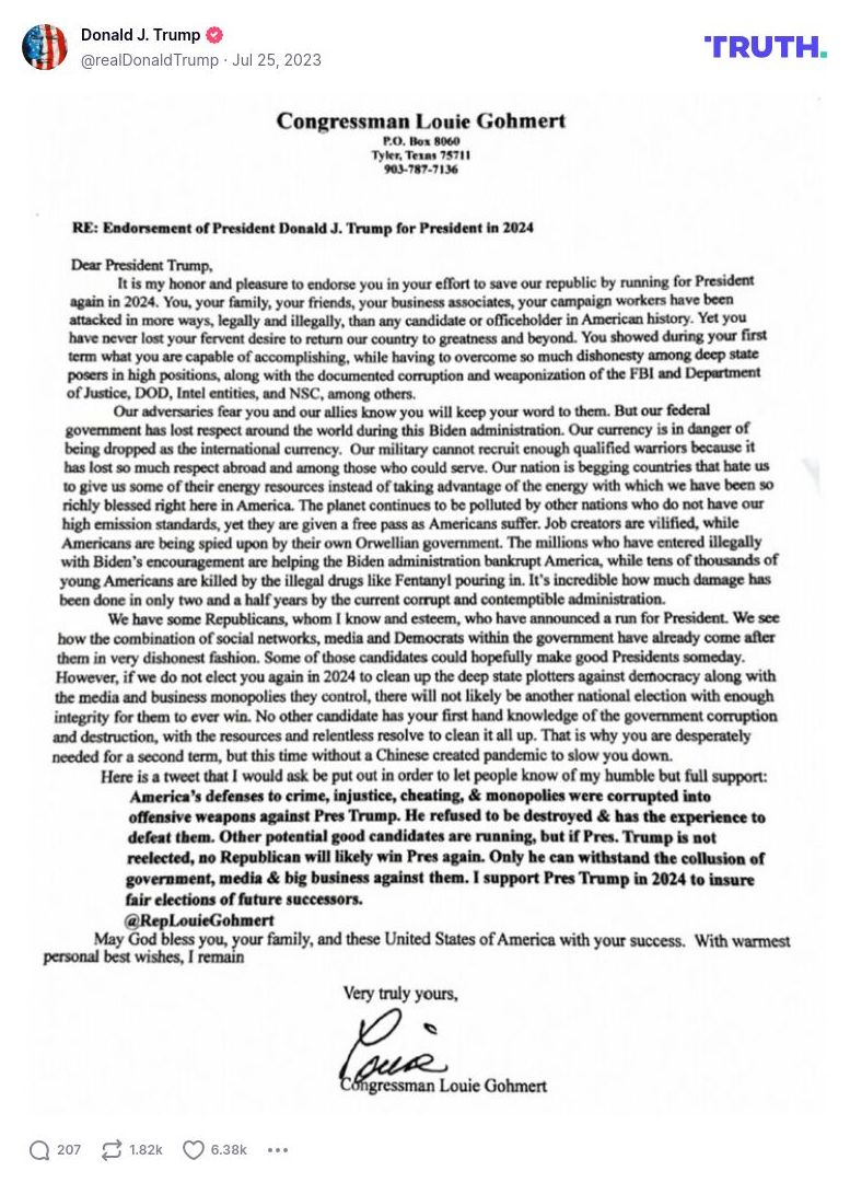 Post image from Donald Trump