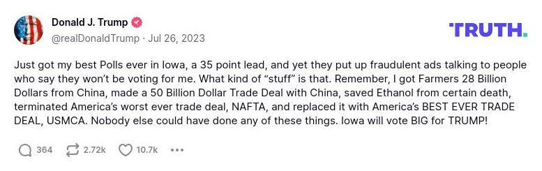 Post preview from Donald Trump