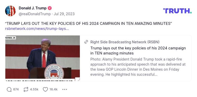 Post image from Donald Trump