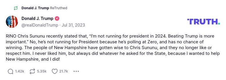 Post image from Donald Trump