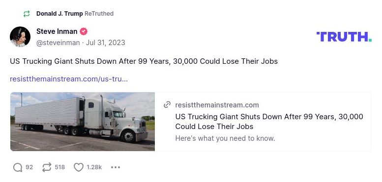 Post image from Donald Trump