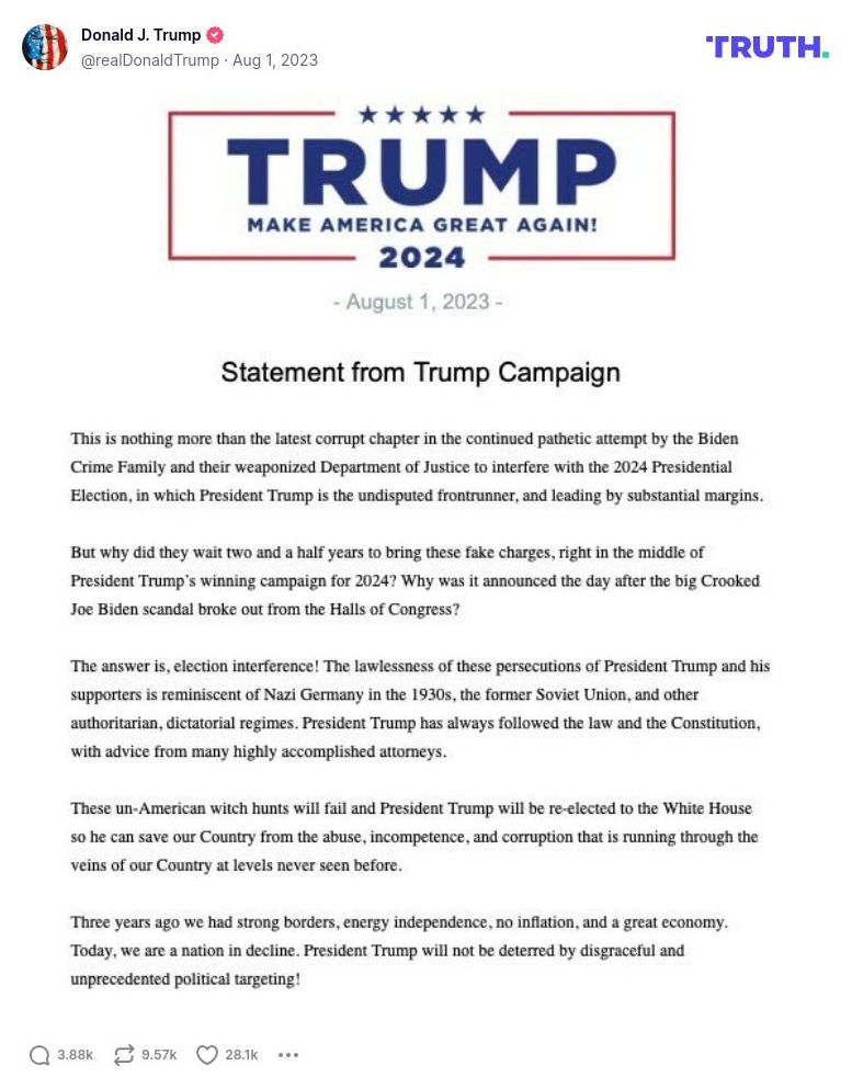 Post image from Donald Trump