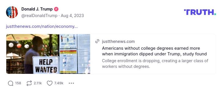 Post preview from Donald Trump