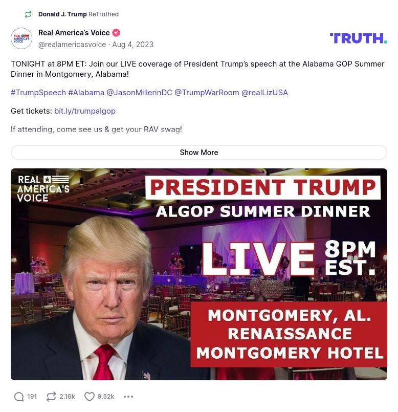 Post image from Donald Trump