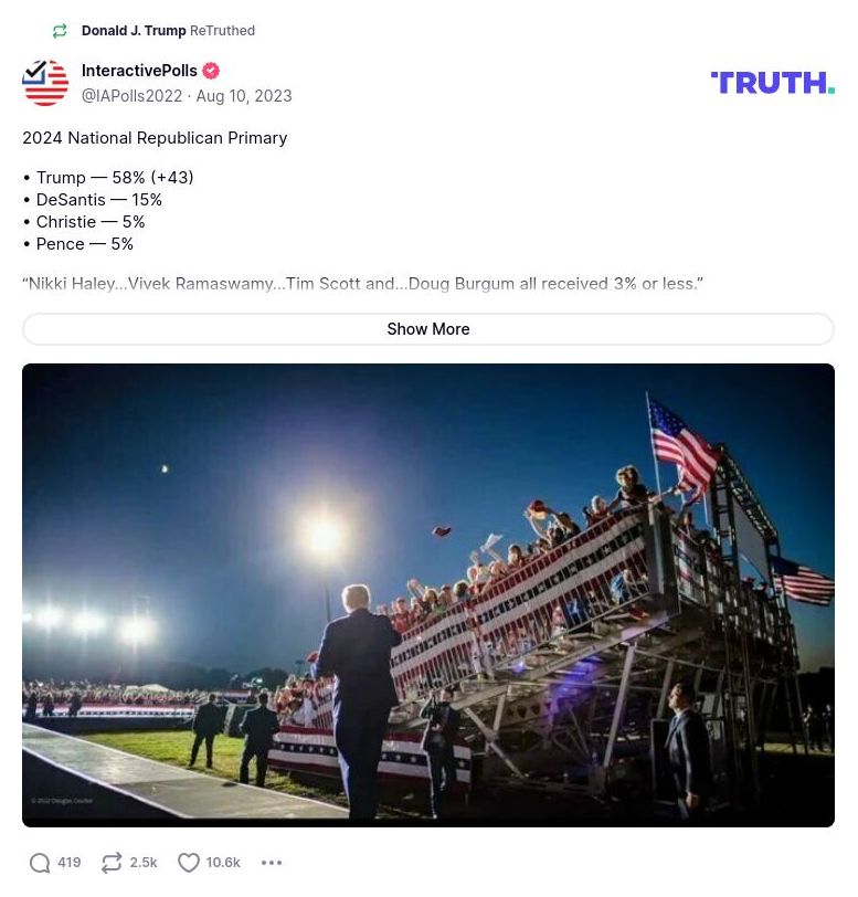 Post image from Donald Trump