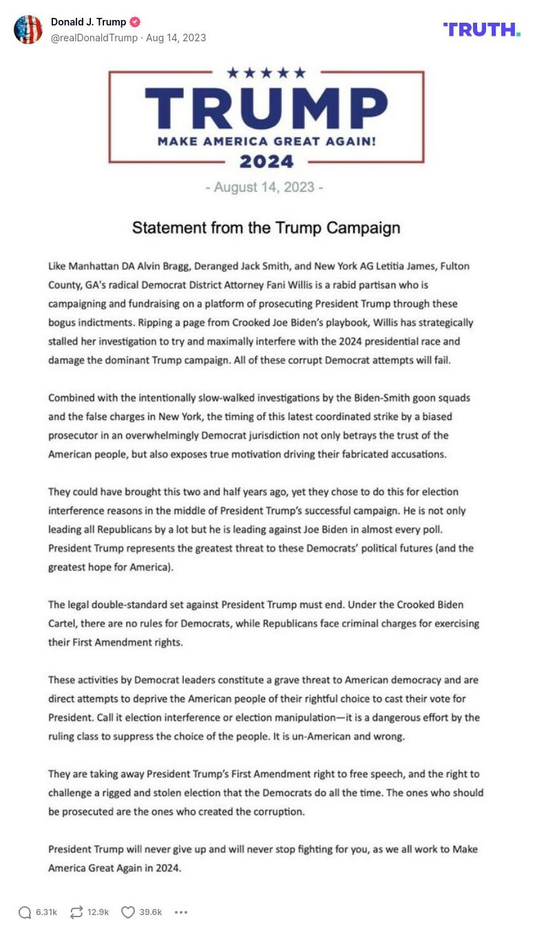 Post image from Donald Trump