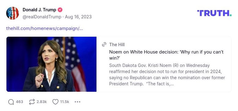 Post image from Donald Trump