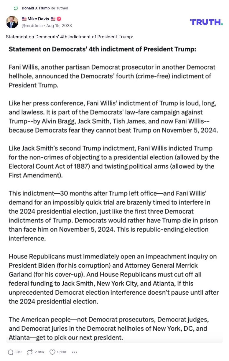 Post image from Donald Trump