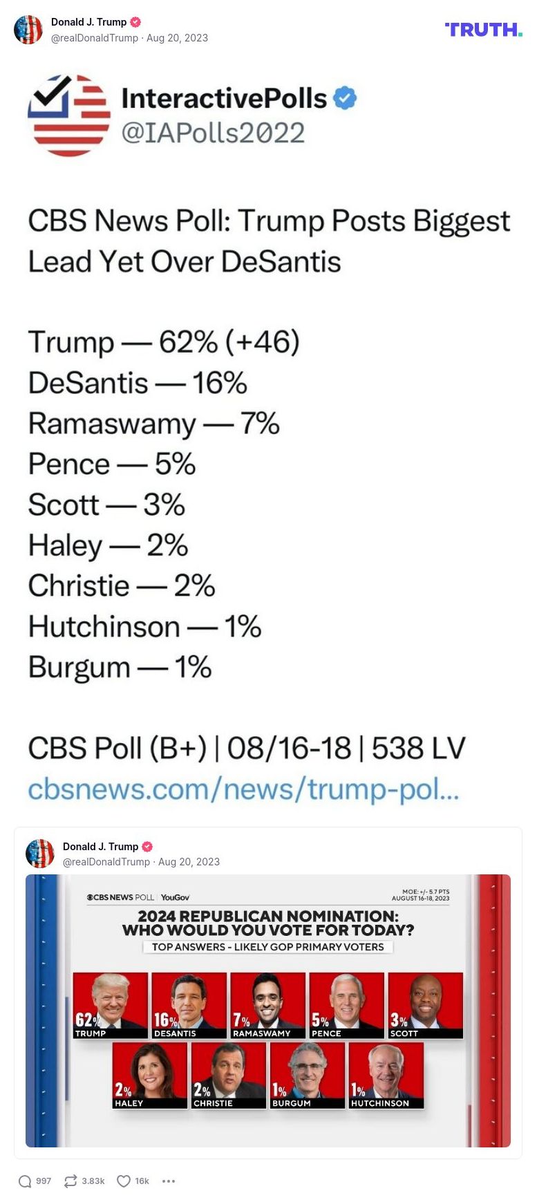 Post image from Donald Trump