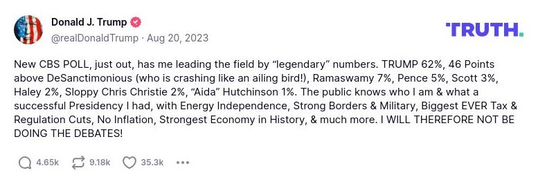 Post preview from Donald Trump