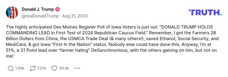 Post preview from Donald Trump