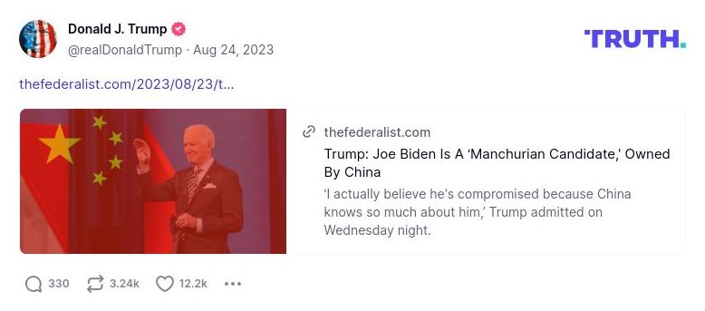 Post preview from Donald Trump