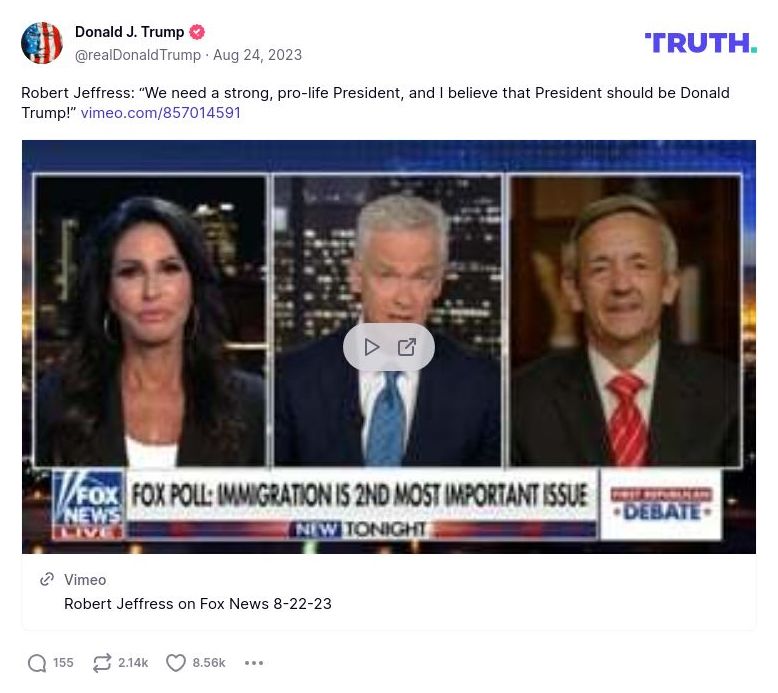 Post image from Donald Trump