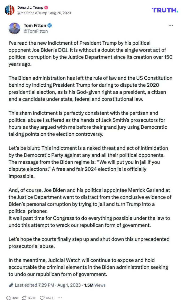 Post image from Donald Trump