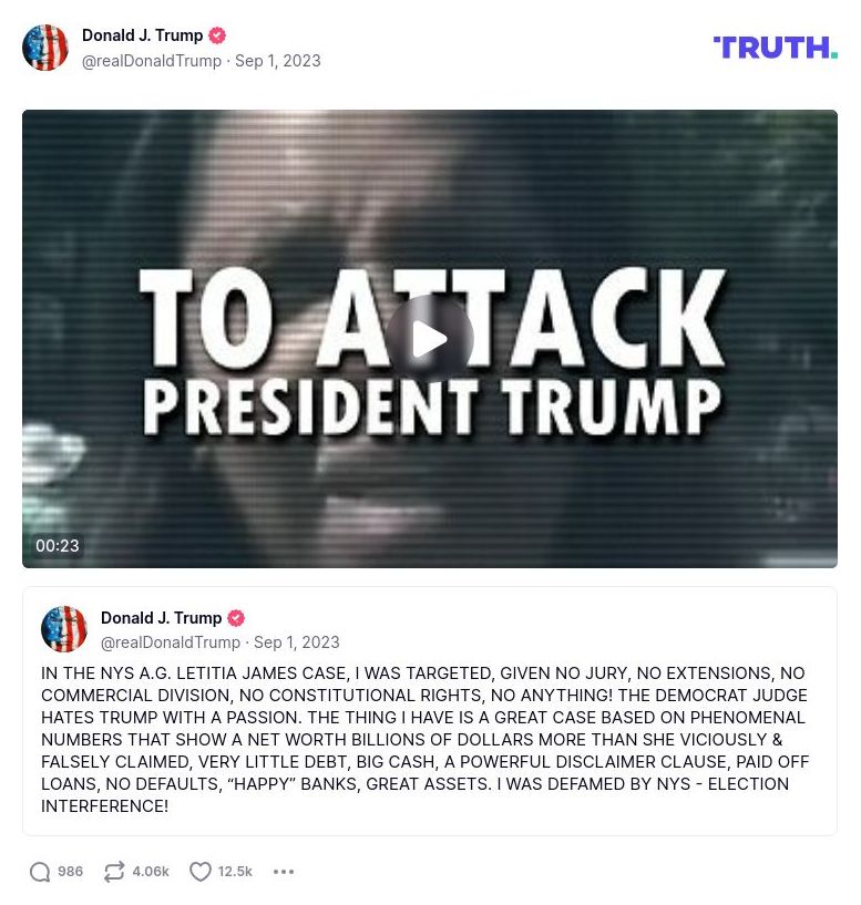 Post image from Donald Trump