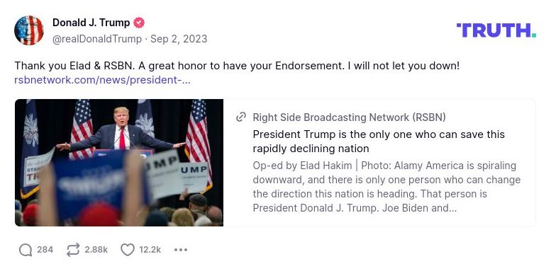 Post image from Donald Trump