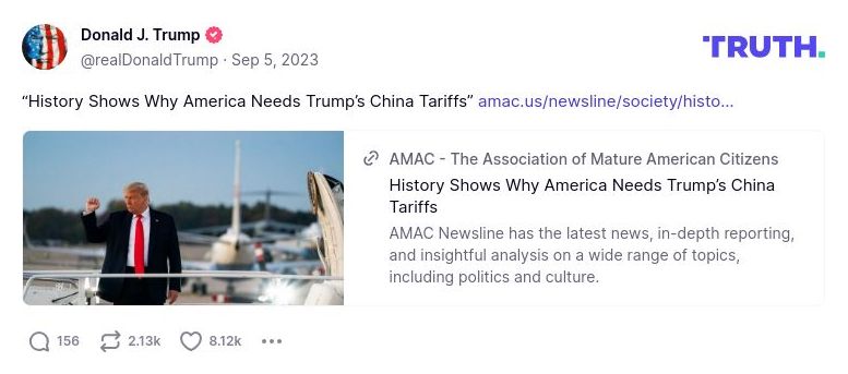 Post preview from Donald Trump