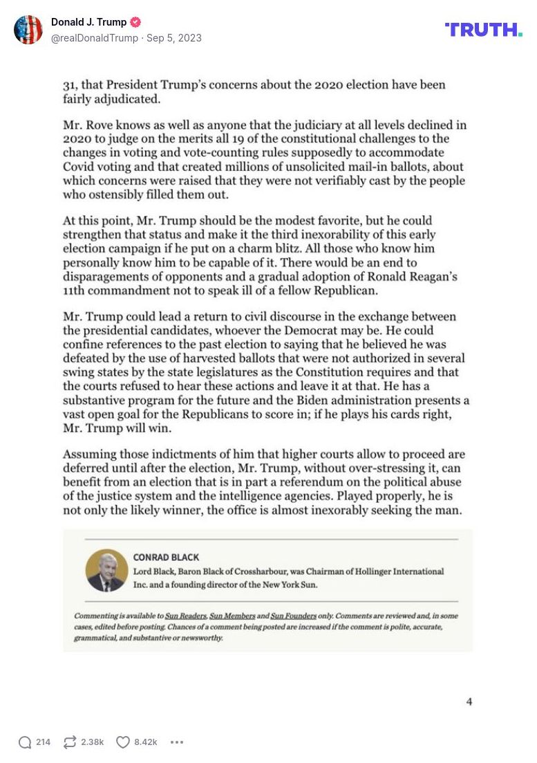 Post image from Donald Trump