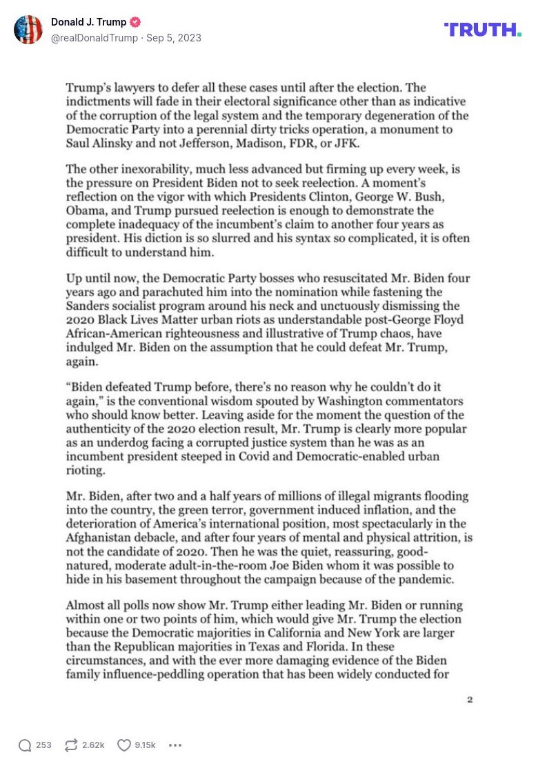 Post image from Donald Trump