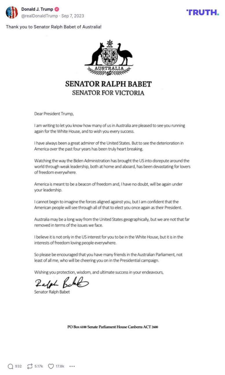 Post image from Donald Trump