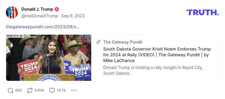 Post image from Donald Trump