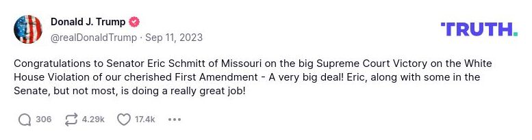 Post image from Donald Trump