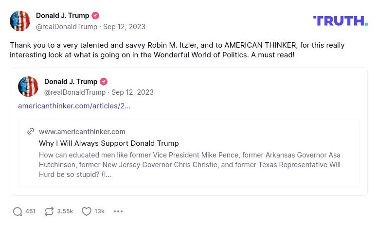 Post image from Donald Trump