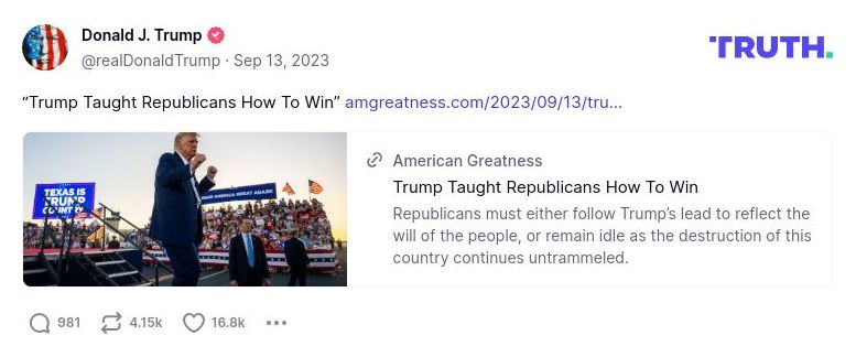 Post image from Donald Trump