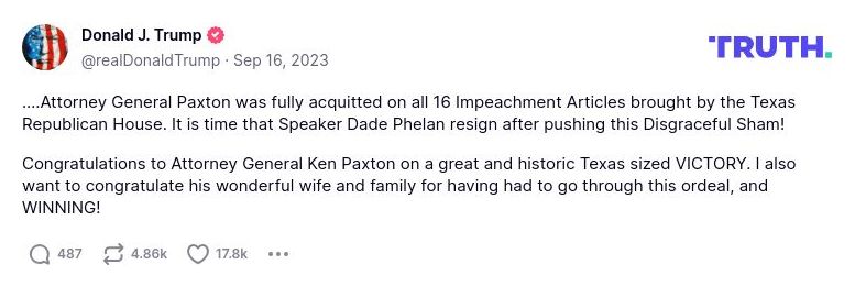 Post image from Donald Trump